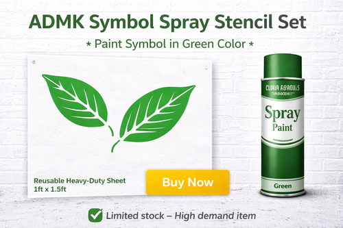 ADMK Two Leaves Symbol Spray Stencil Kit (1 ft × 1.5 ft) + Green Spray Paint Combo