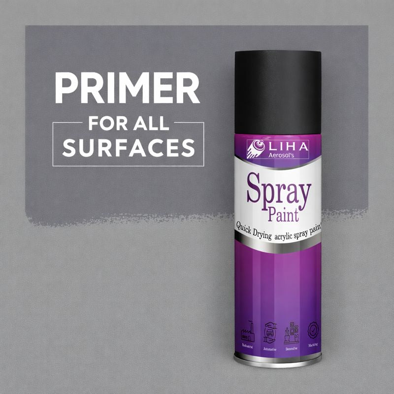 LIHA Primer Spray – Primer for All Surfaces | Quick Drying Acrylic Base Coat (Grey)